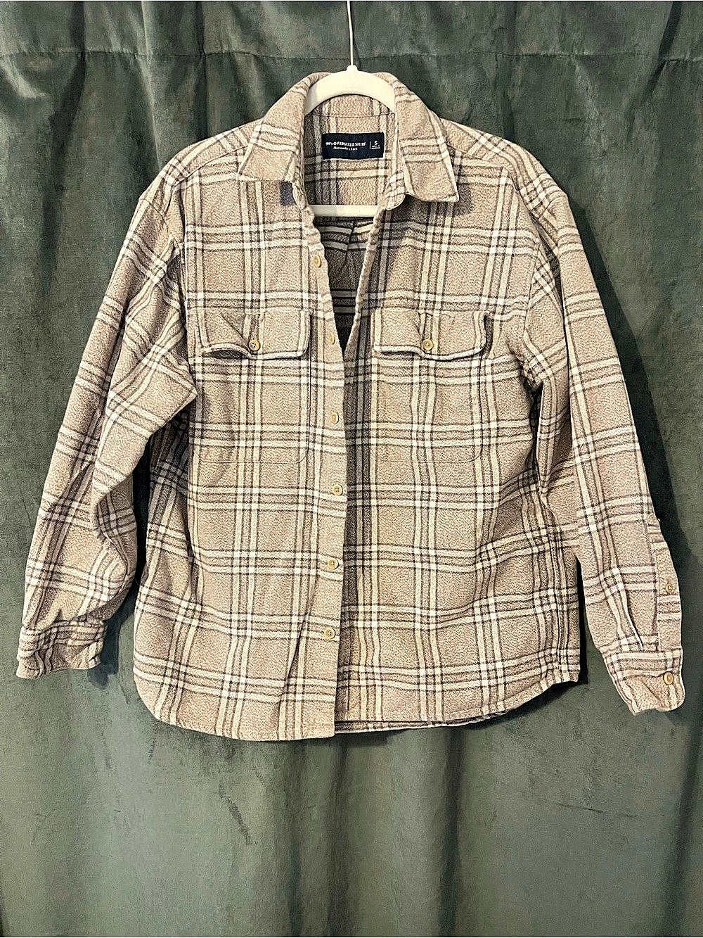 Abercrombie & Fitch 90s Oversized Shirt Plaid Jacket Brown & White Small